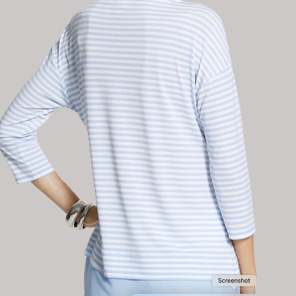 Chicos Striped Oversize Tunic‎ Top Womens Sz M Blue White Layered Hem Nautical - Picture 3 of 14